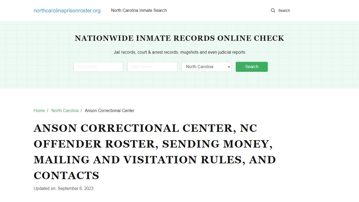 Anson Correctional Center, NC: Inmate Search, Visitations, Contact Info